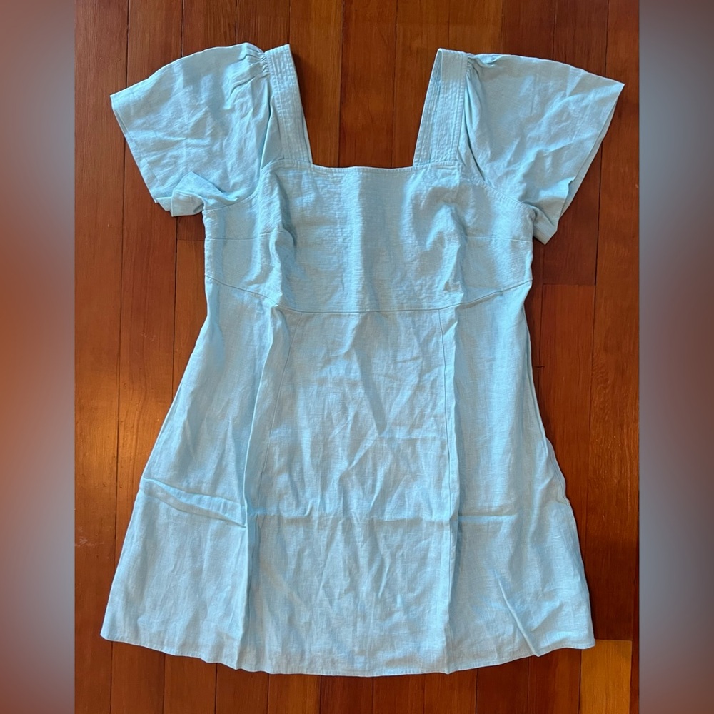 NWT Madewell Plus Square-Neck Mini Dress in 100% Linen - 2X Blue Heron - Picture 7 of 10